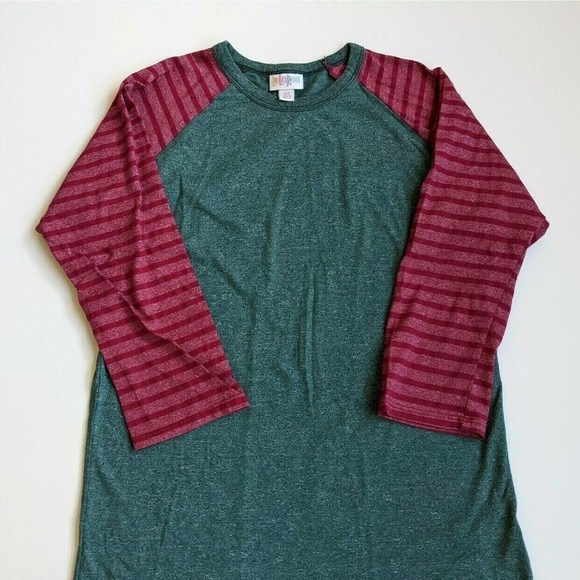 Green Raglan Stripe Lularoe XS Baseball Randy - Picture 2 of 5